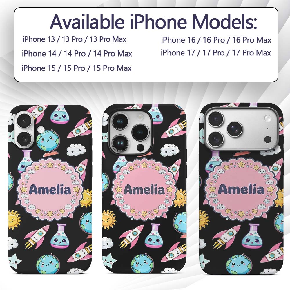 Cute Kawaii School Stationery Rainbow Glue Ruler Custom Name Protective Phone Case Mobile Cover Durable Everyday Smartphone Shock Resistant