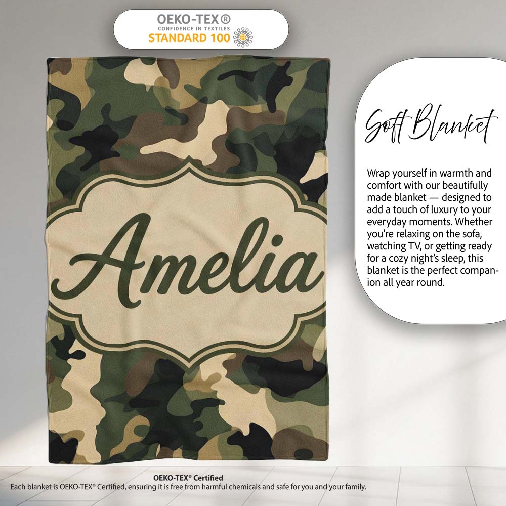 Deep Forest Camouflage Seamless Pattern Stylish Everyday Lovely Personalised Custom Name Super Soft Fleece Blanket Bed Sofa Throw