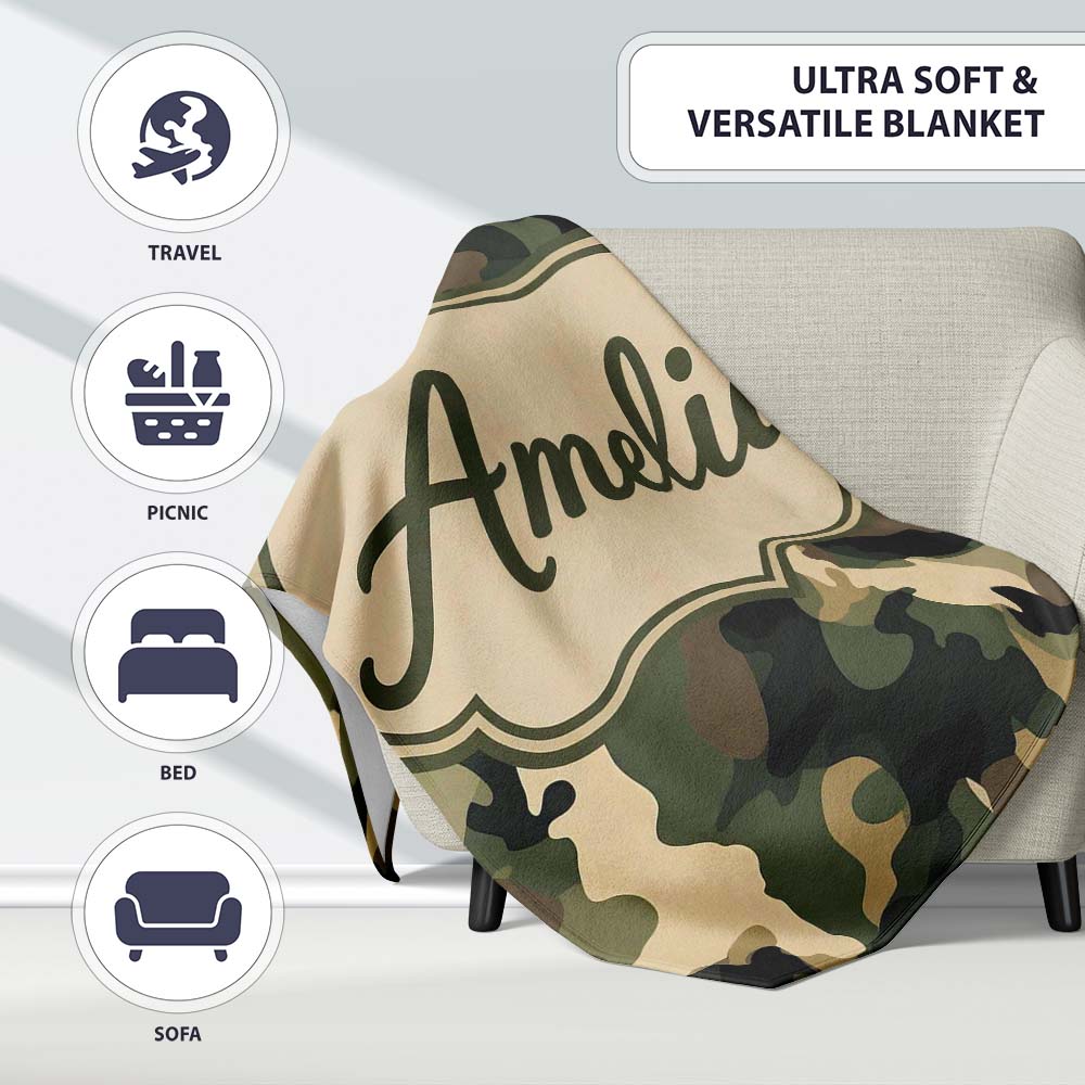 Deep Forest Camouflage Seamless Pattern Stylish Everyday Lovely Personalised Custom Name Super Soft Fleece Blanket Bed Sofa Throw