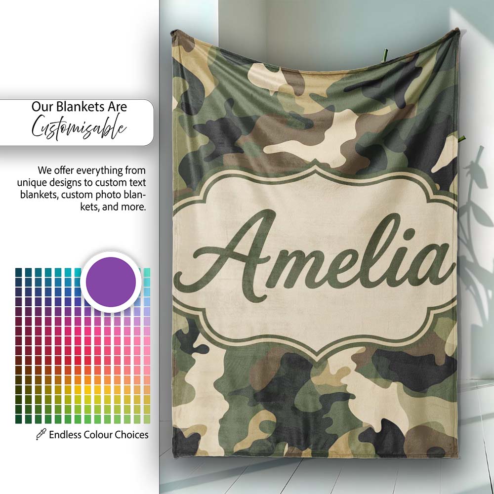 Deep Forest Camouflage Seamless Pattern Stylish Everyday Lovely Personalised Custom Name Super Soft Fleece Blanket Bed Sofa Throw