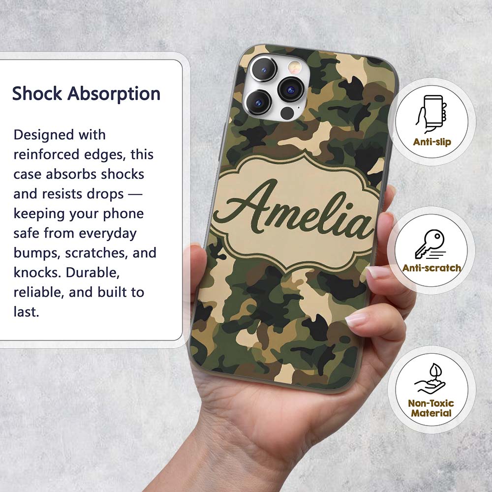 Deep Forest Camouflage Seamless Printed Design Custom Name Protective Phone Case Mobile Cover Durable Everyday Smartphone Shock Resistant