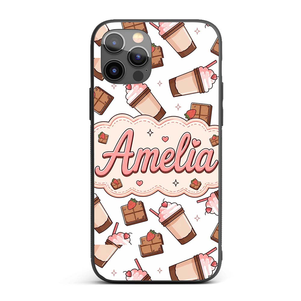 Cute Chocolate Milkshake Light Grey Background Custom Name Protective Phone Case Mobile Cover Durable Everyday Smartphone Shock Resistant