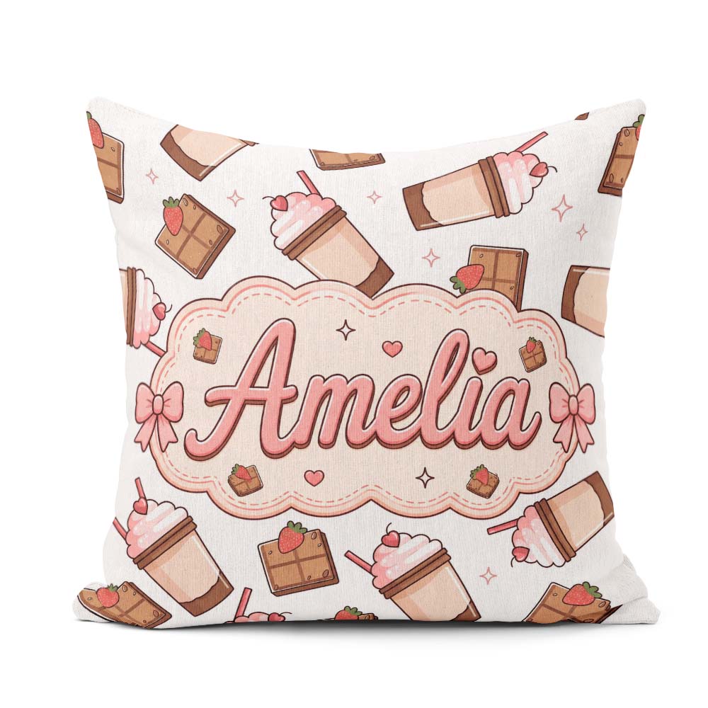 Custom Name Chocolate Light Grey Background Sweet Drink Seamless Square Filled Cushion Throw Pillow Sofa Bed Home Decor Zip Washable UK Made