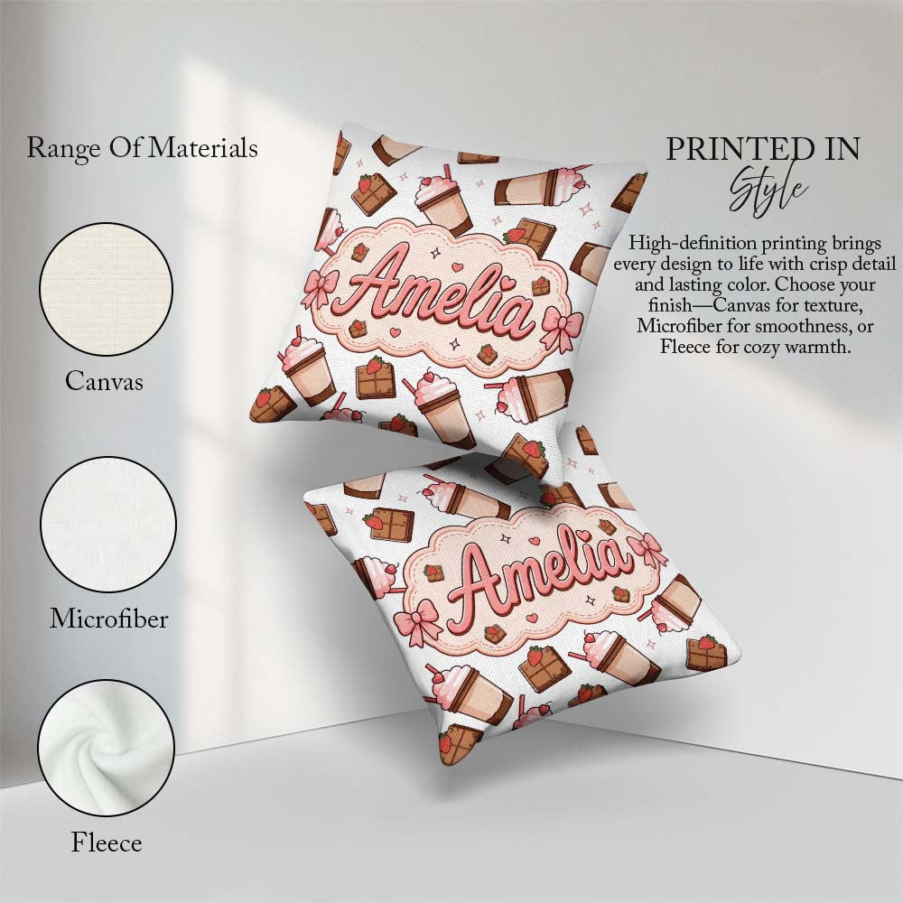 Custom Name Chocolate Light Grey Background Sweet Drink Seamless Square Filled Cushion Throw Pillow Sofa Bed Home Decor Zip Washable UK Made
