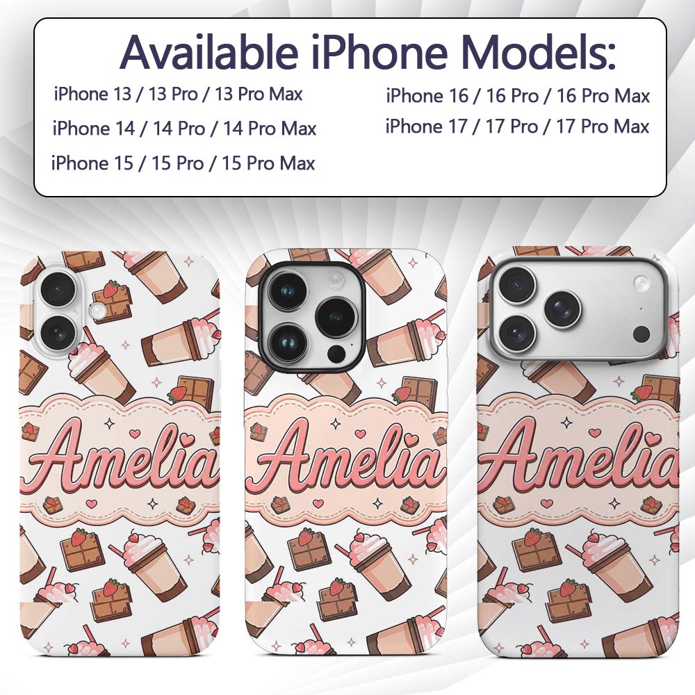 Cute Chocolate Milkshake Light Grey Background Custom Name Protective Phone Case Mobile Cover Durable Everyday Smartphone Shock Resistant