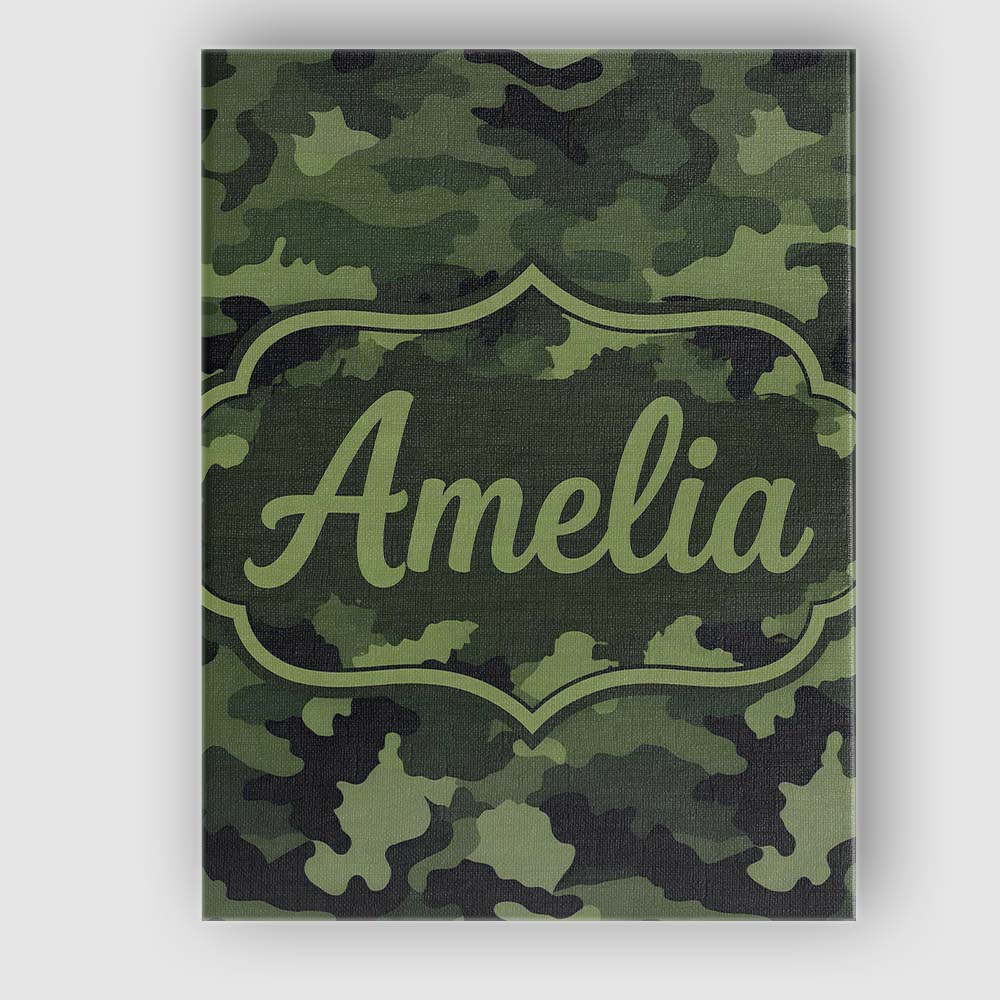 Personalised Name Dark Green Military Camouflage Seamless Pattern Custom Bespoke Canvas Wall Art Print Decor Picture Ready to Hang