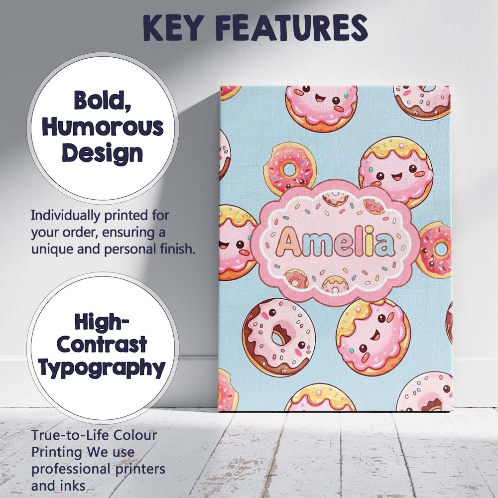 Personalised Name Cute Kawaii Donuts Sky Custom Unique Gift Idea Elegant Feature Canvas Wall Art Print Decor Picture Ready to Hang