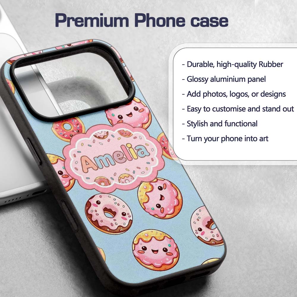 Cute Kawaii Donuts Sky Blue Frosted Sweet Dessert Custom Name Protective Phone Case Mobile Cover Durable Everyday Smartphone Shock Resistant