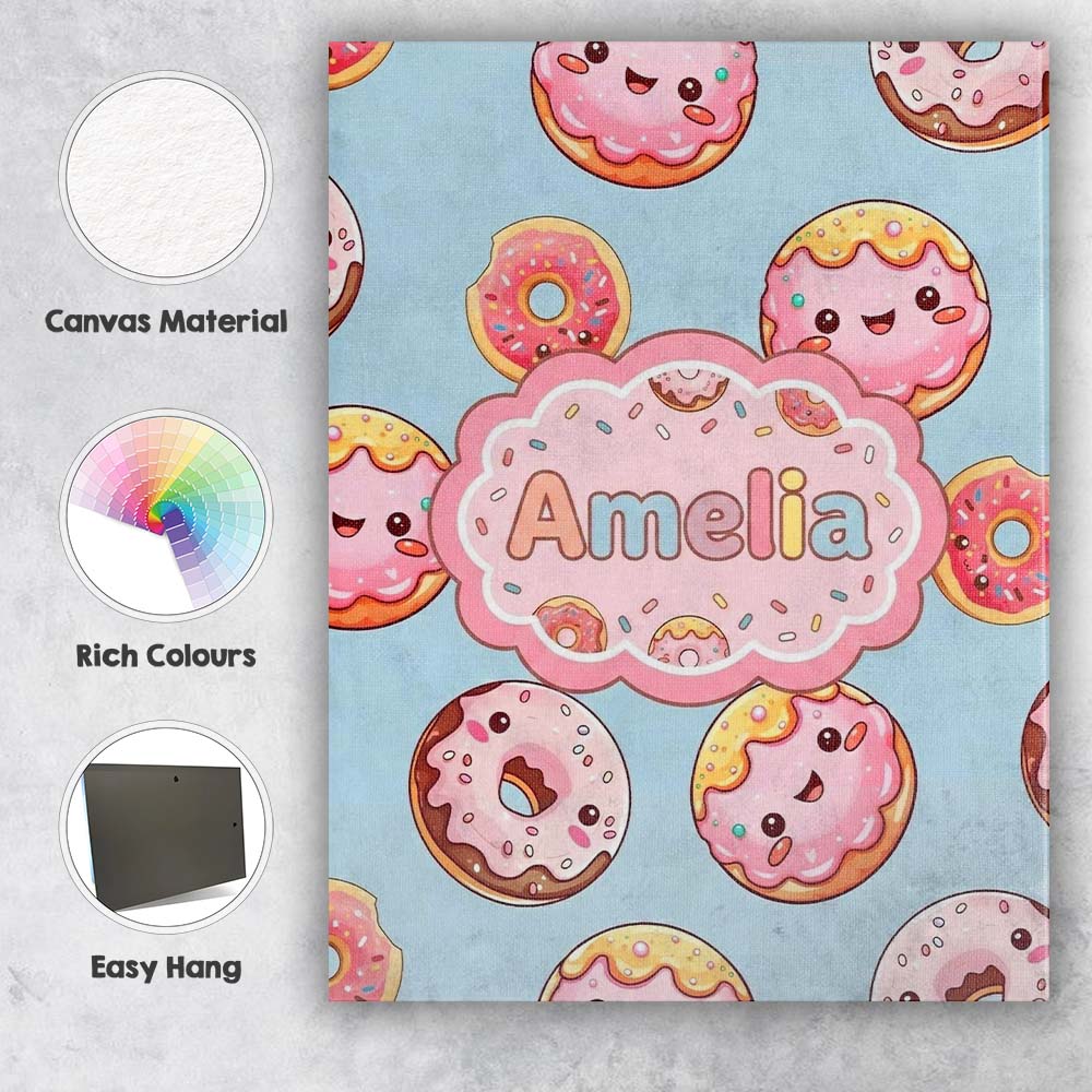 Personalised Name Cute Kawaii Donuts Sky Custom Unique Gift Idea Elegant Feature Canvas Wall Art Print Decor Picture Ready to Hang