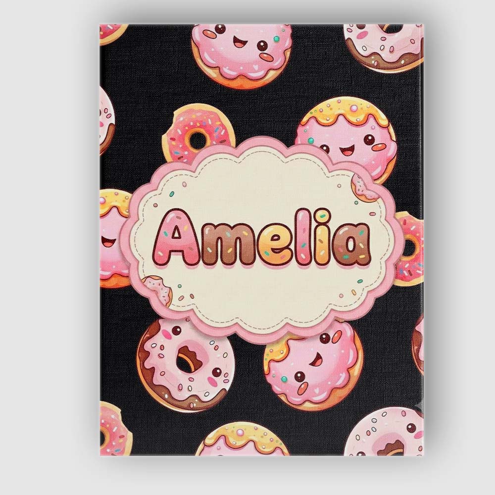 Personalised Name Cute Kawaii Donuts Black Custom Unique Gift Idea Elegant Feature Canvas Wall Art Print Decor Picture Ready to Hang
