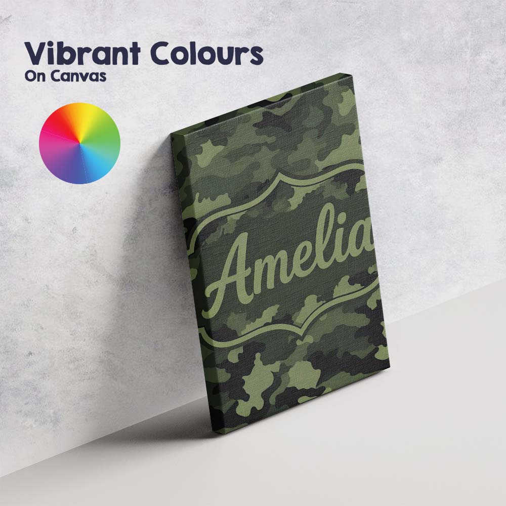 Personalised Name Dark Green Military Camouflage Seamless Pattern Custom Bespoke Canvas Wall Art Print Decor Picture Ready to Hang