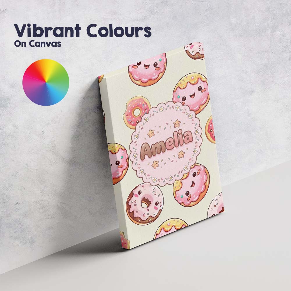 Personalised Name Cute Kawaii Donuts Cream Custom Unique Gift Idea Elegant Feature Canvas Wall Art Print Decor Picture Ready to Hang