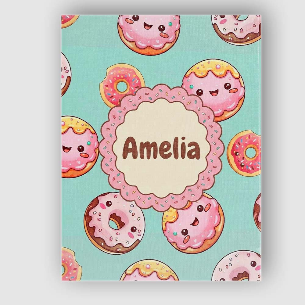 Personalised Name Cute Kawaii Donuts Mint Custom Unique Gift Idea Elegant Feature Canvas Wall Art Print Decor Picture Ready to Hang