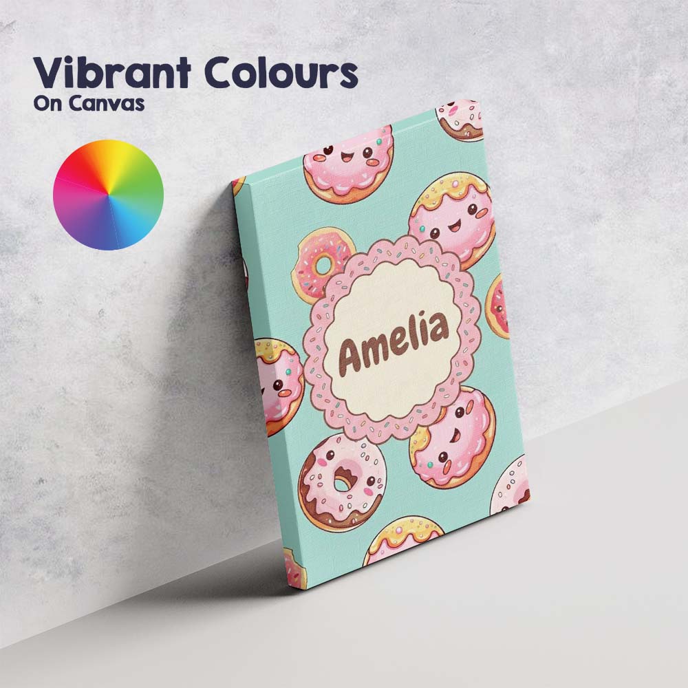 Personalised Name Cute Kawaii Donuts Mint Custom Unique Gift Idea Elegant Feature Canvas Wall Art Print Decor Picture Ready to Hang
