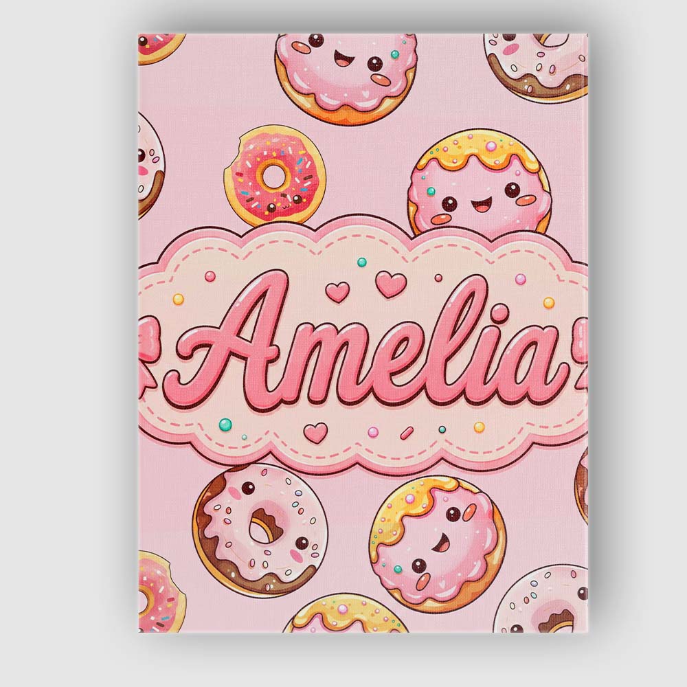 Personalised Name Cute Kawaii Donuts Soft Custom Unique Gift Idea Elegant Feature Canvas Wall Art Print Decor Picture Ready to Hang