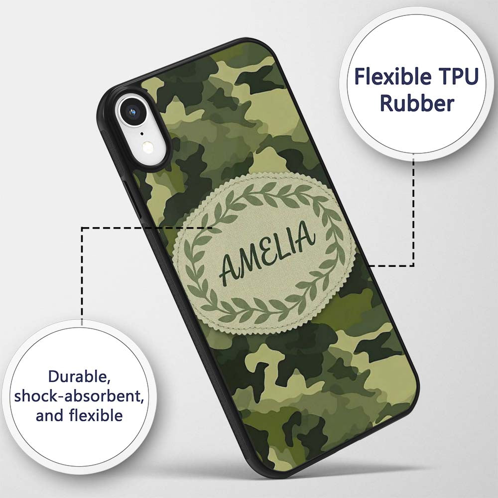 Rich Woodland Green Camouflage Seamless Pattern Custom Name Protective Phone Case Mobile Cover Durable Everyday Smartphone Shock Resistant