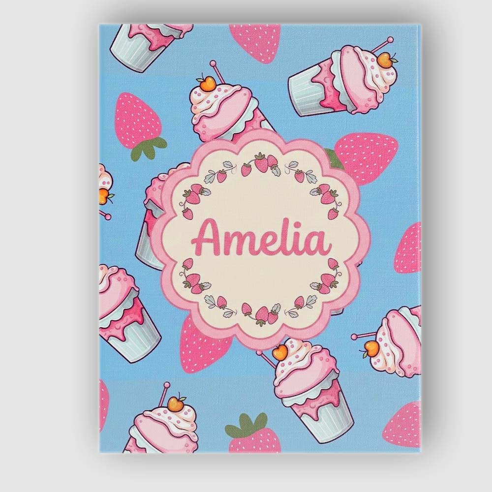 Personalised Name Cute Strawberry Milkshake Custom Bespoke Interior Contemporary Canvas Wall Art Print Decor Picture Ready to Hang