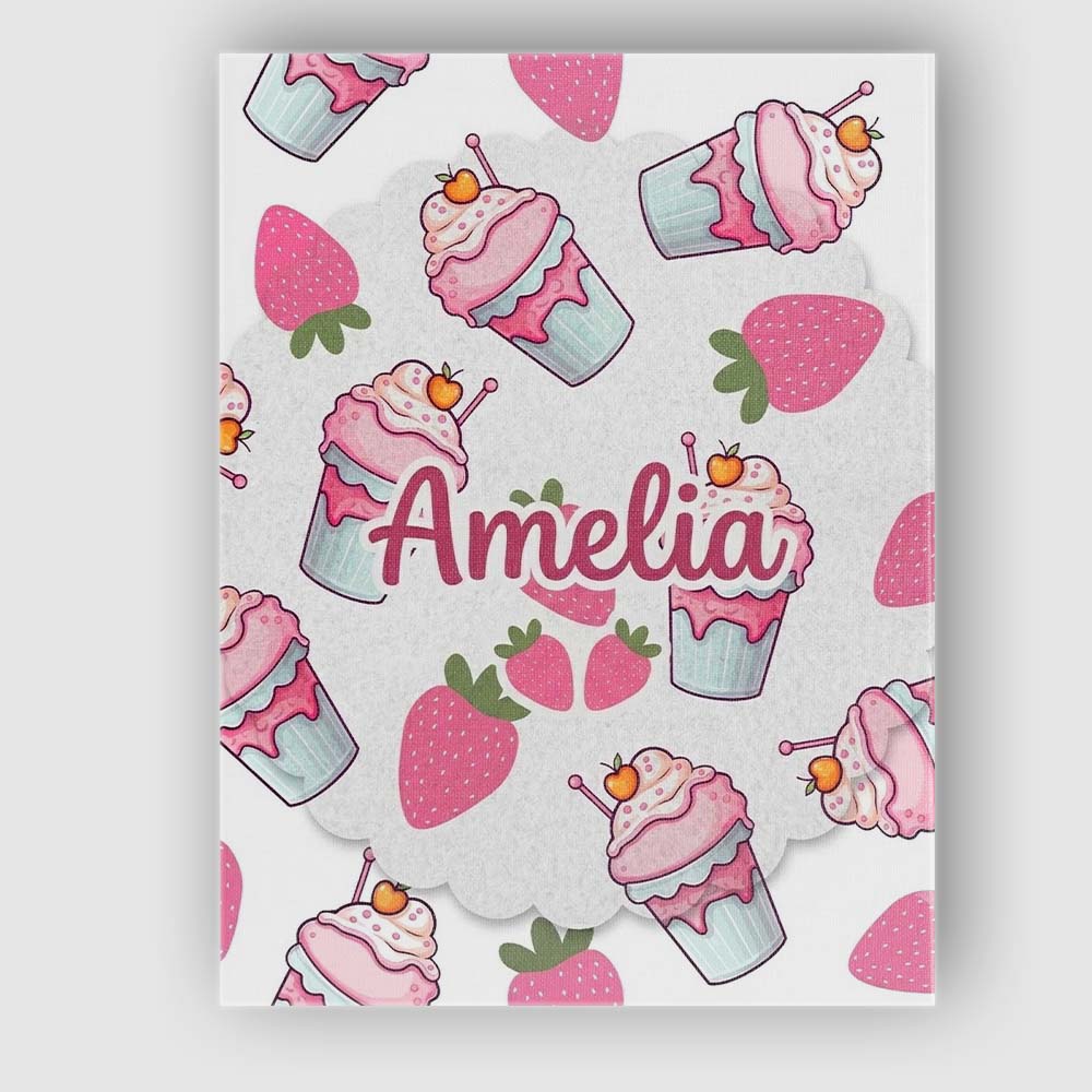 Personalised Name Cute Strawberry Milkshake Custom Bespoke Interior Contemporary Canvas Wall Art Print Decor Picture Ready to Hang