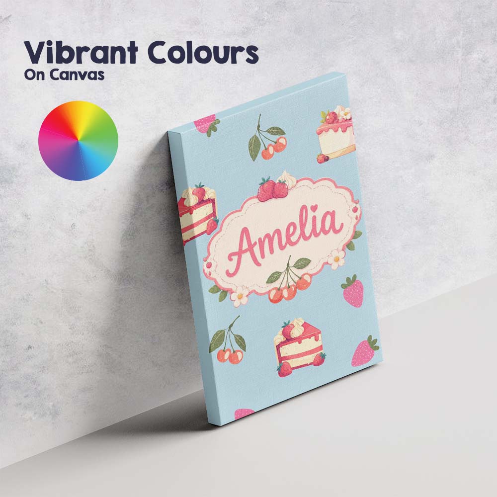 Personalised Name Cute Strawberry Cake Custom Modern Room Accent Elegant Feature Canvas Wall Art Print Decor Picture Ready to Hang