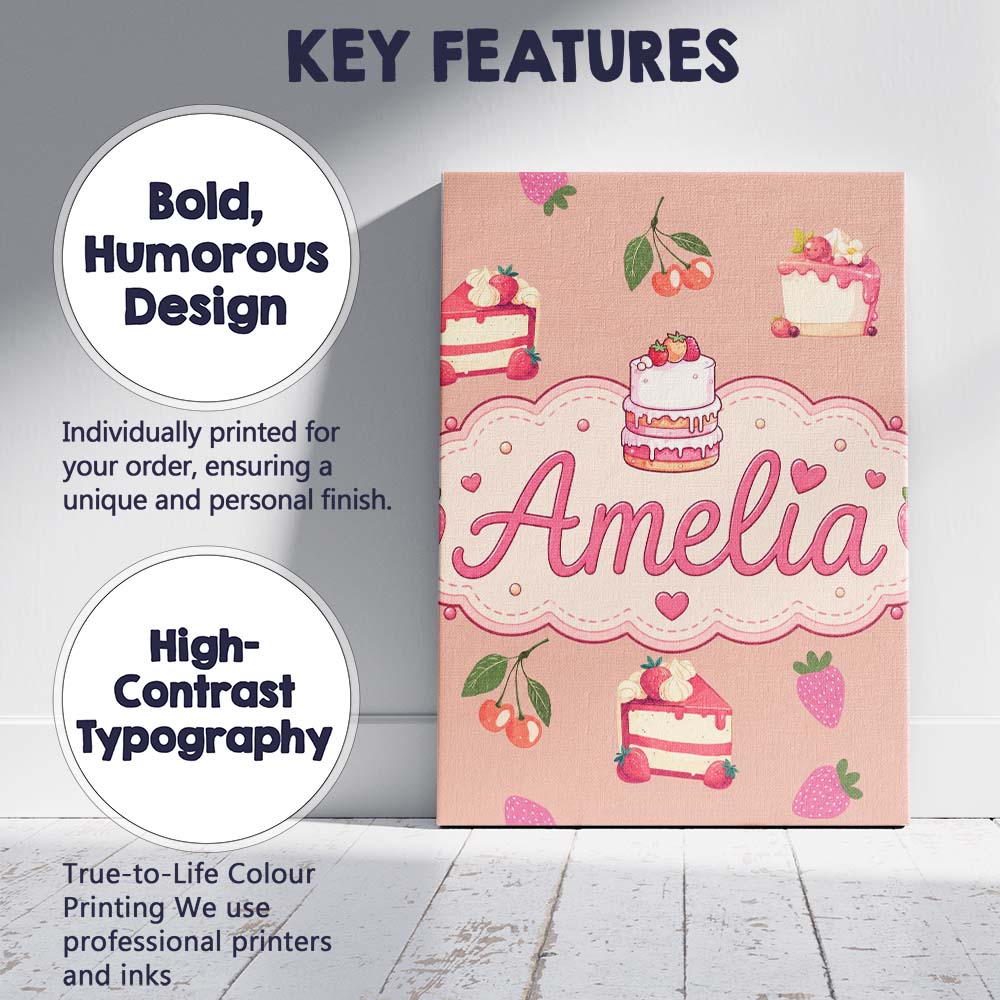 Personalised Name Cute Strawberry Cherry Custom Unique Gift Idea Elegant Feature Canvas Wall Art Print Decor Picture Ready to Hang