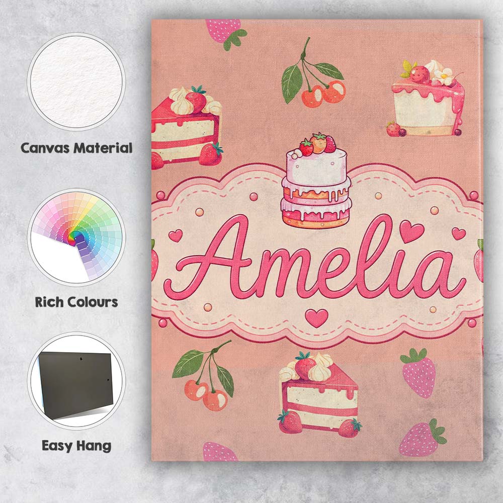Personalised Name Cute Strawberry Cherry Custom Unique Gift Idea Elegant Feature Canvas Wall Art Print Decor Picture Ready to Hang
