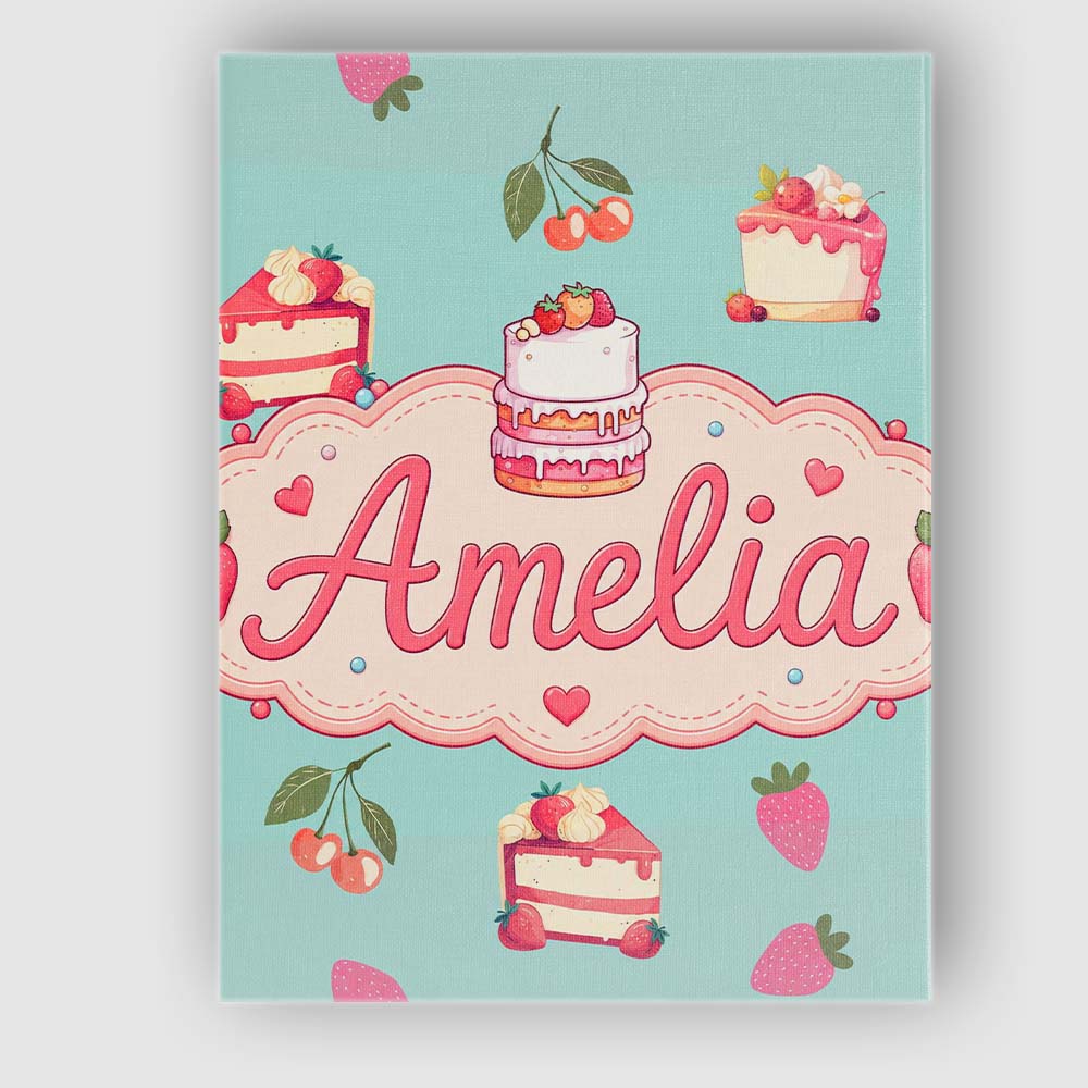 Personalised Name Cute Strawberry Cherry Custom Unique Gift Idea Elegant Feature Canvas Wall Art Print Decor Picture Ready to Hang