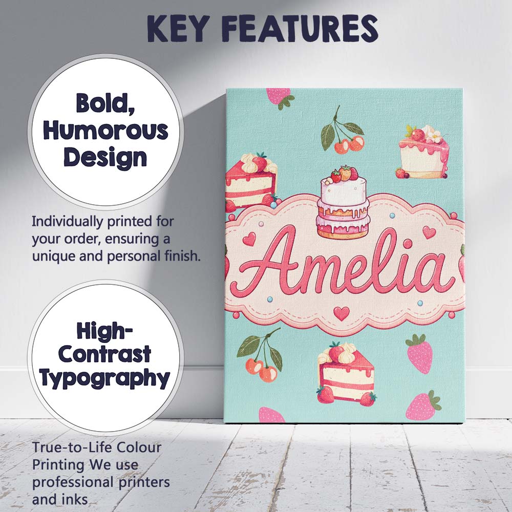 Personalised Name Cute Strawberry Cherry Custom Unique Gift Idea Elegant Feature Canvas Wall Art Print Decor Picture Ready to Hang