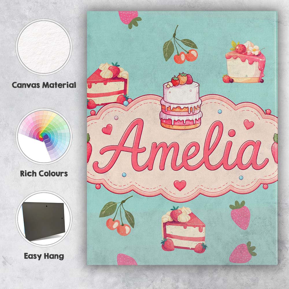 Personalised Name Cute Strawberry Cherry Custom Unique Gift Idea Elegant Feature Canvas Wall Art Print Decor Picture Ready to Hang