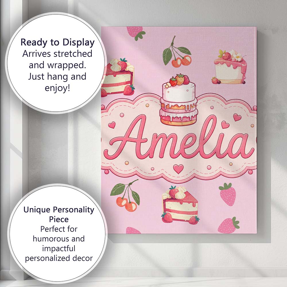 Personalised Name Cute Strawberry Cherry Custom Unique Gift Idea Elegant Feature Canvas Wall Art Print Decor Picture Ready to Hang