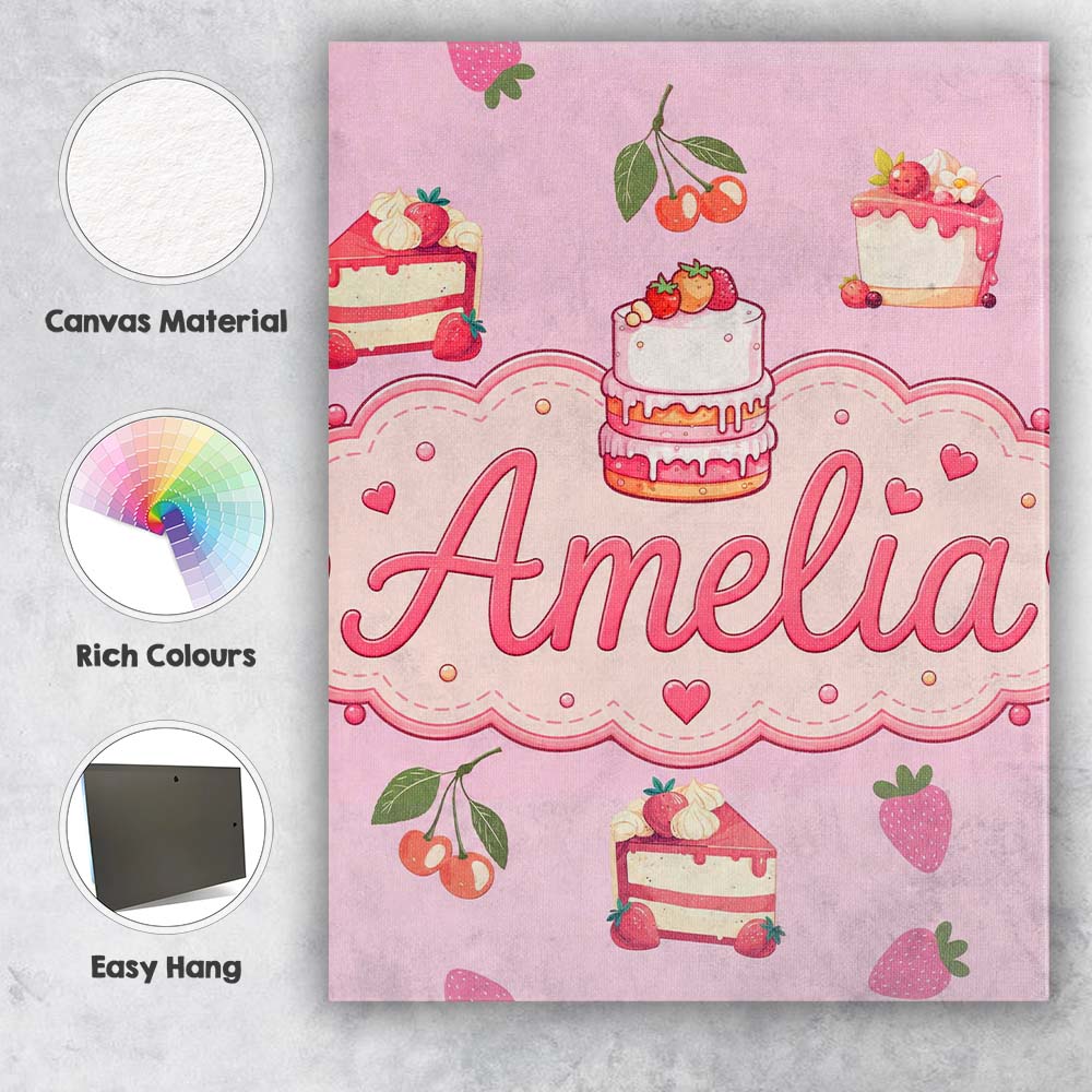 Personalised Name Cute Strawberry Cherry Custom Unique Gift Idea Elegant Feature Canvas Wall Art Print Decor Picture Ready to Hang