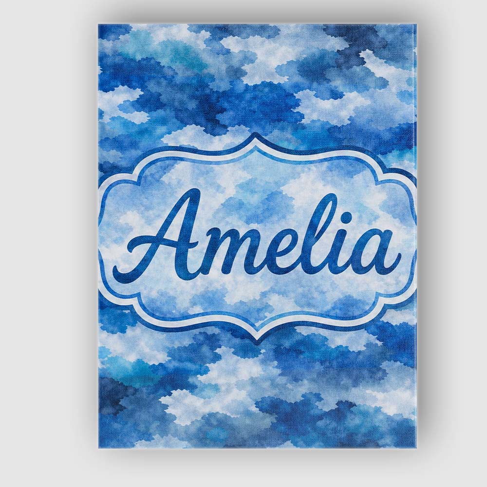 Personalised Name Watercolor Blue Camouflage Artistic Seamless Custom Modern Room Accent Canvas Wall Art Print Decor Picture Ready to Hang