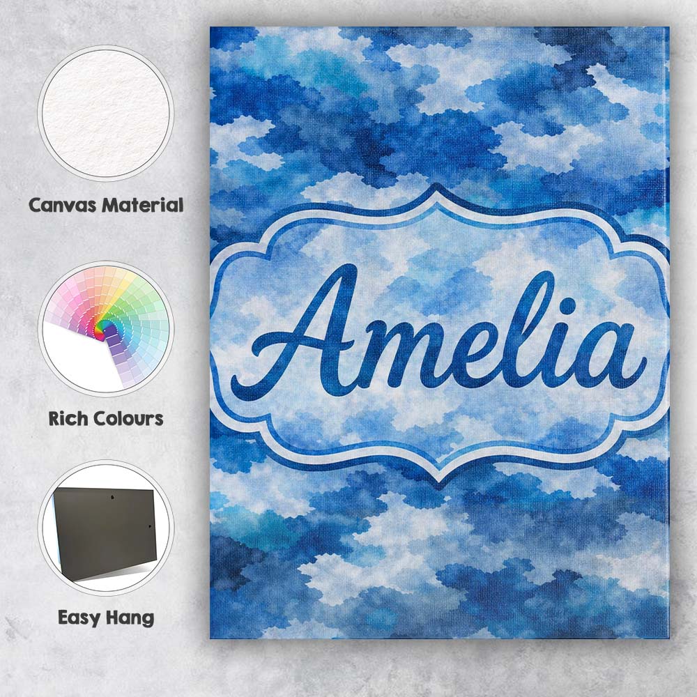Personalised Name Watercolor Blue Camouflage Artistic Seamless Custom Modern Room Accent Canvas Wall Art Print Decor Picture Ready to Hang
