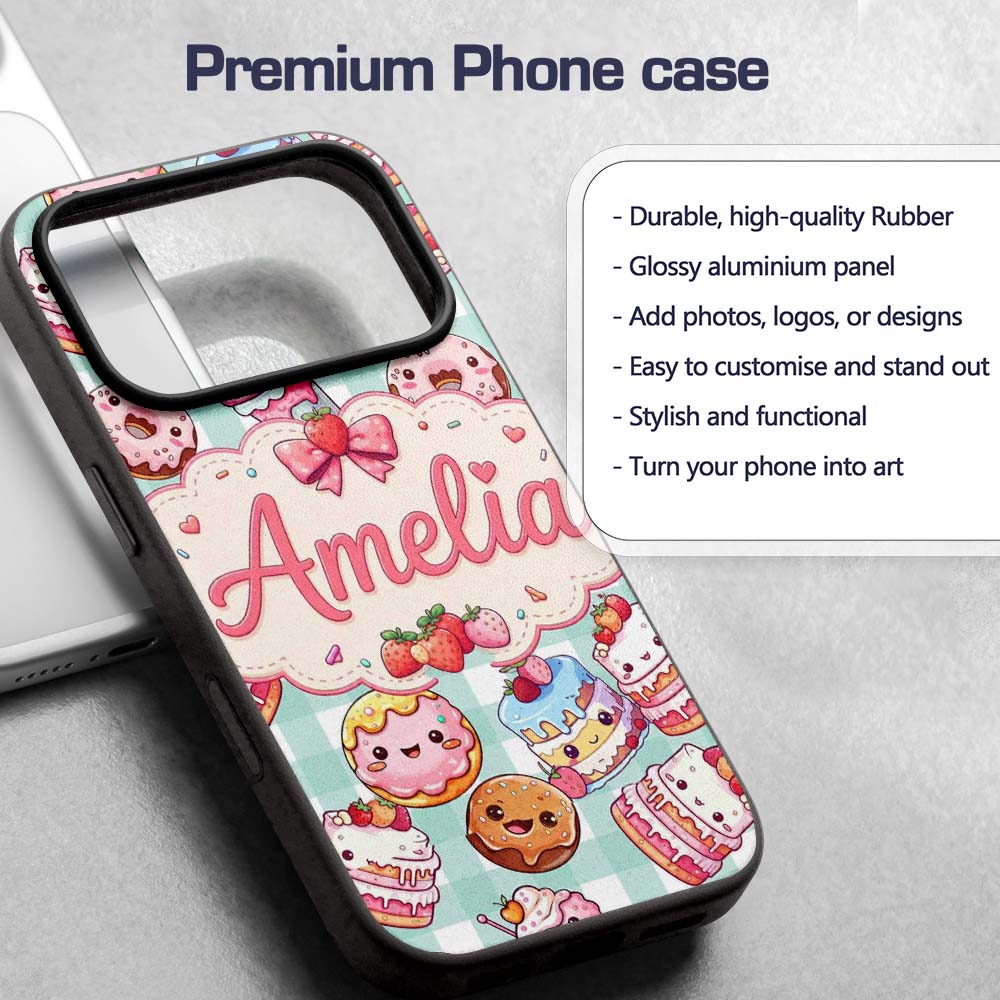 Cute Kawaii Donut Cake Dessert Printed Design Custom Name Protective Phone Case Mobile Cover Durable Everyday Smartphone Shock Resistant