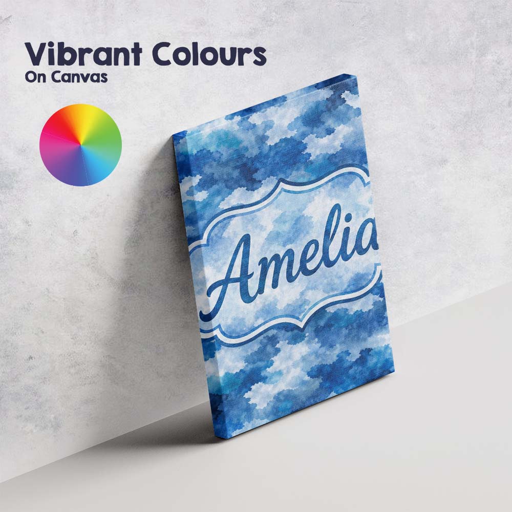 Personalised Name Watercolor Blue Camouflage Artistic Seamless Custom Modern Room Accent Canvas Wall Art Print Decor Picture Ready to Hang