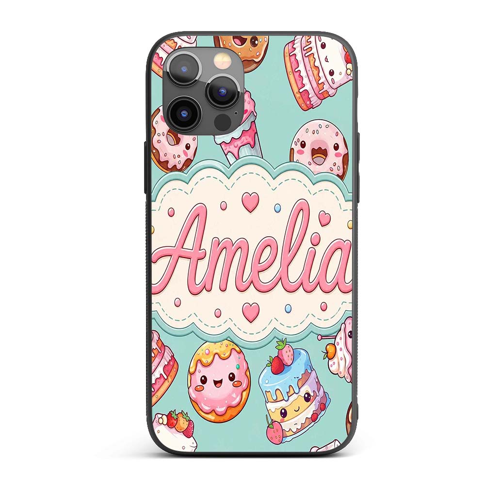 Cute Kawaii Donuts Cakes Desserts Mint Background Custom Name Protective Phone Case Mobile Cover Durable Everyday Smartphone Shock Resistant