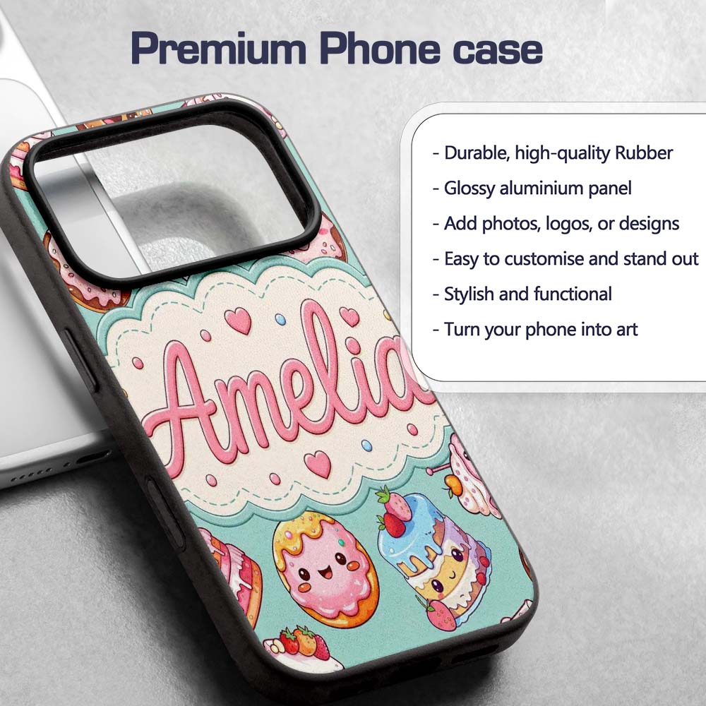 Cute Kawaii Donuts Cakes Desserts Mint Background Custom Name Protective Phone Case Mobile Cover Durable Everyday Smartphone Shock Resistant