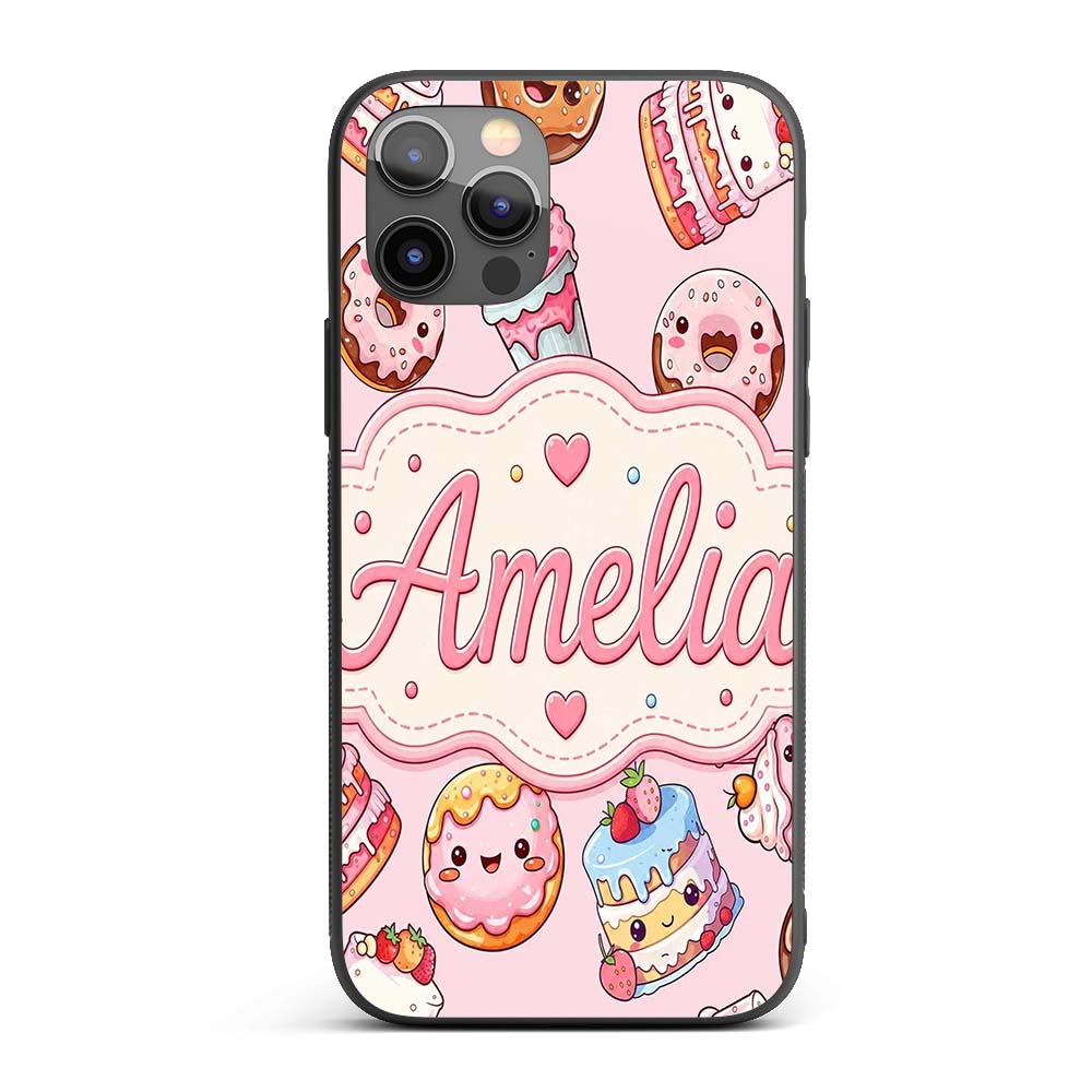 Cute Kawaii Donuts Cakes Desserts Printed Design Custom Name Protective Phone Case Mobile Cover Durable Everyday Smartphone Shock Resistant