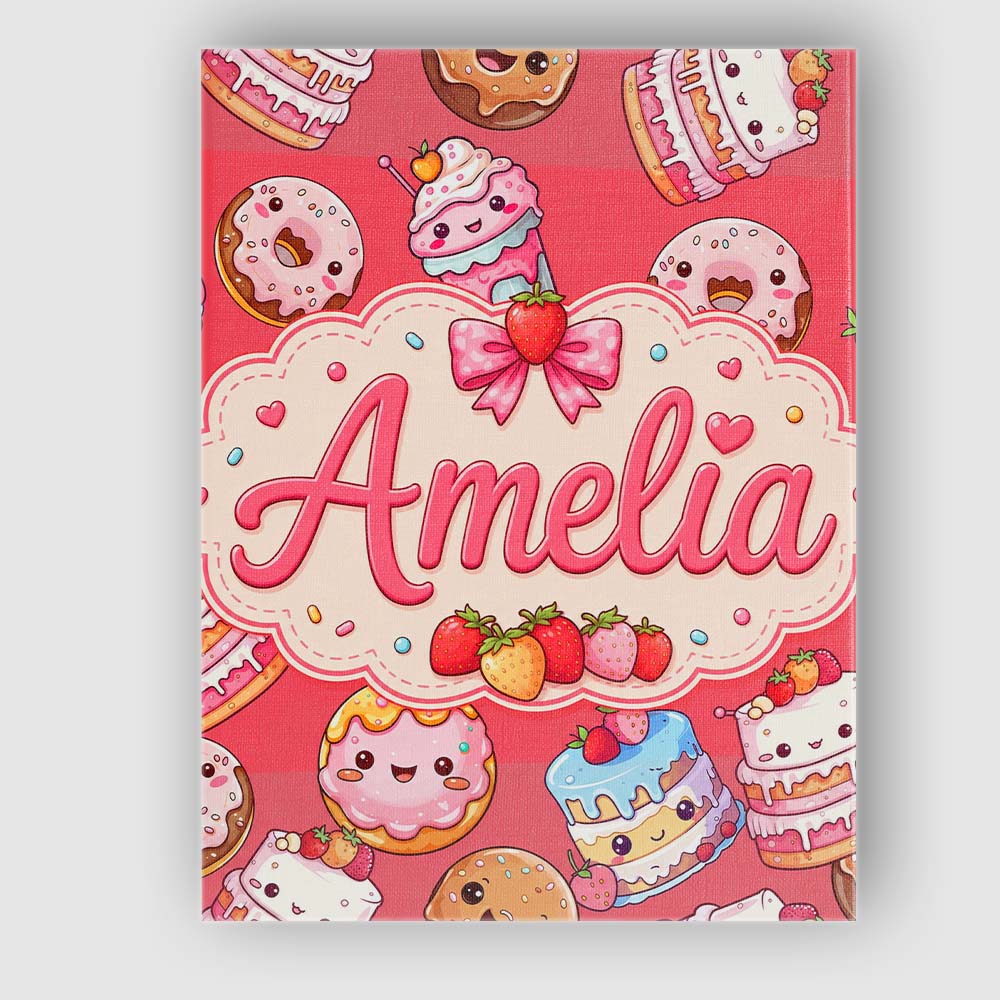 Personalised Name Cute Kawaii Donuts Cakes Custom Unique Gift Idea Elegant Feature Canvas Wall Art Print Decor Picture Ready to Hang