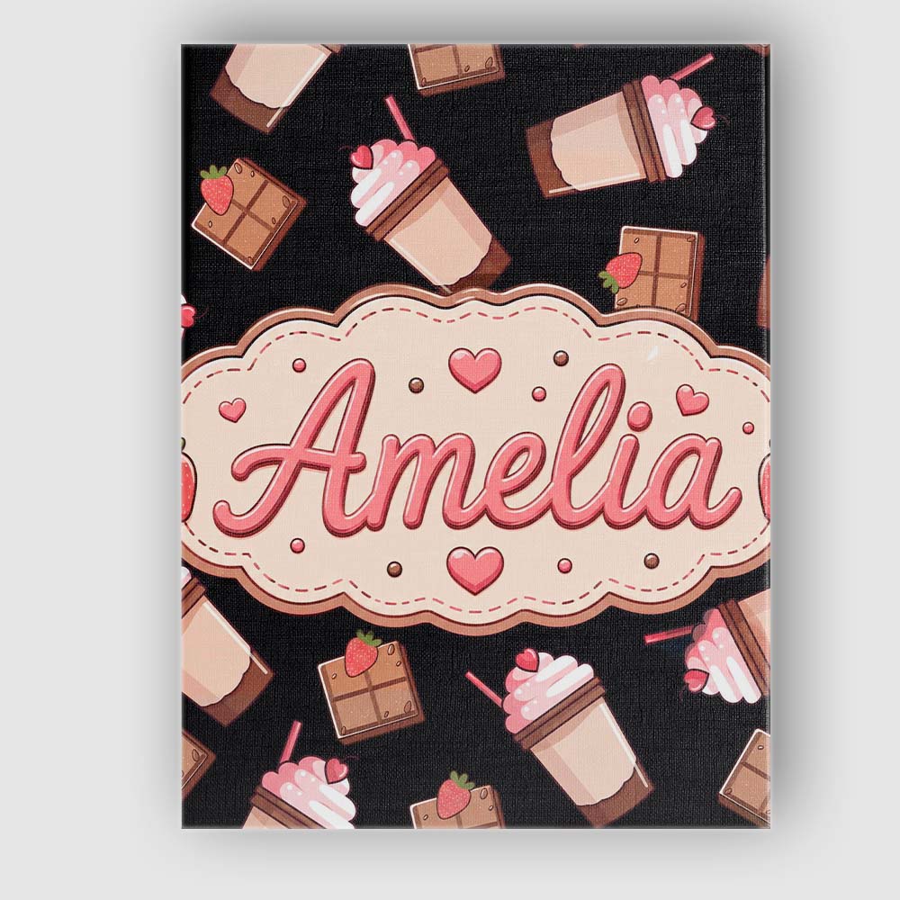 Personalised Name Cute Chocolate Strawberry Custom Bespoke Interior Contemporary Canvas Wall Art Print Decor Picture Ready to Hang