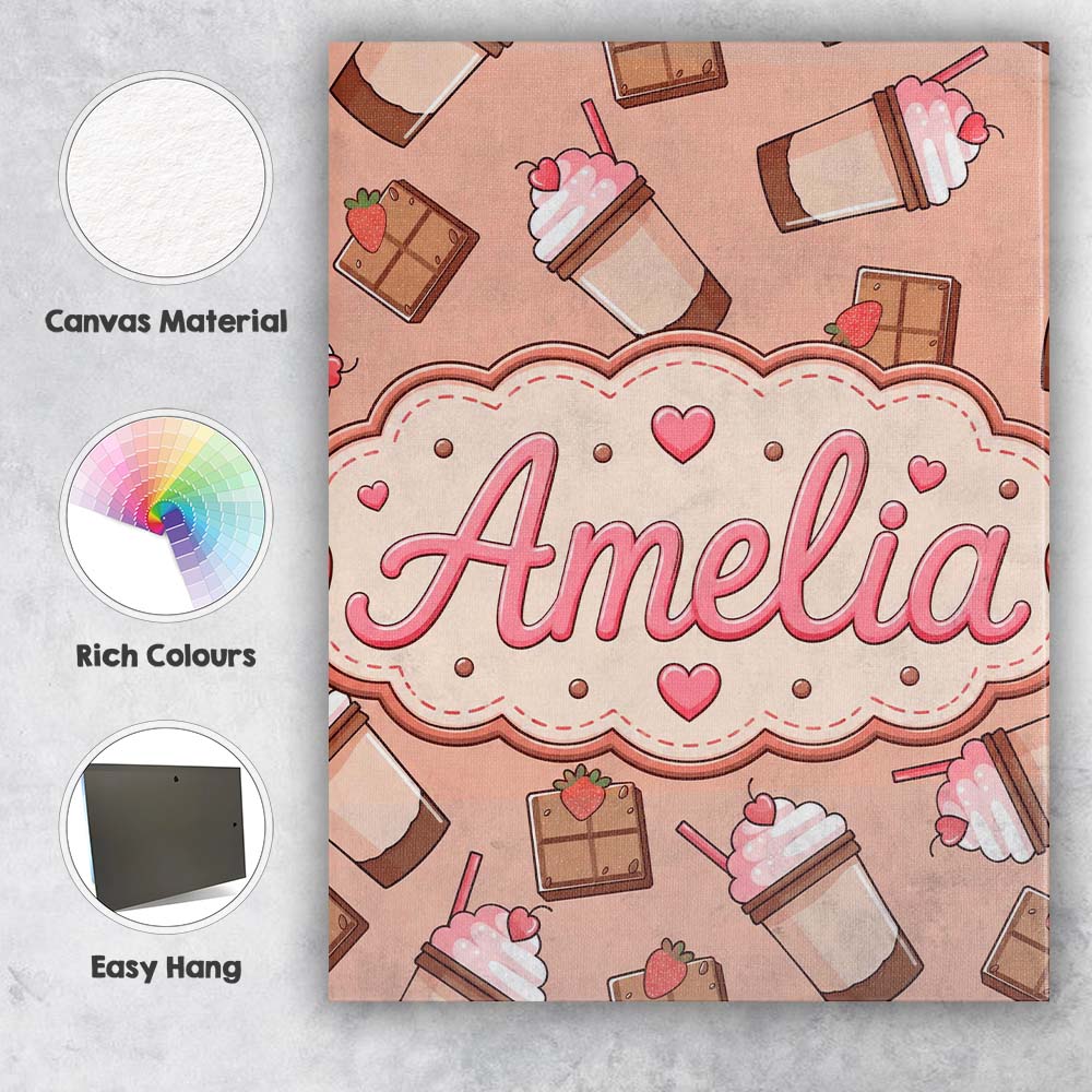 Personalised Name Cute Chocolate Strawberry Custom Bespoke Interior Contemporary Canvas Wall Art Print Decor Picture Ready to Hang