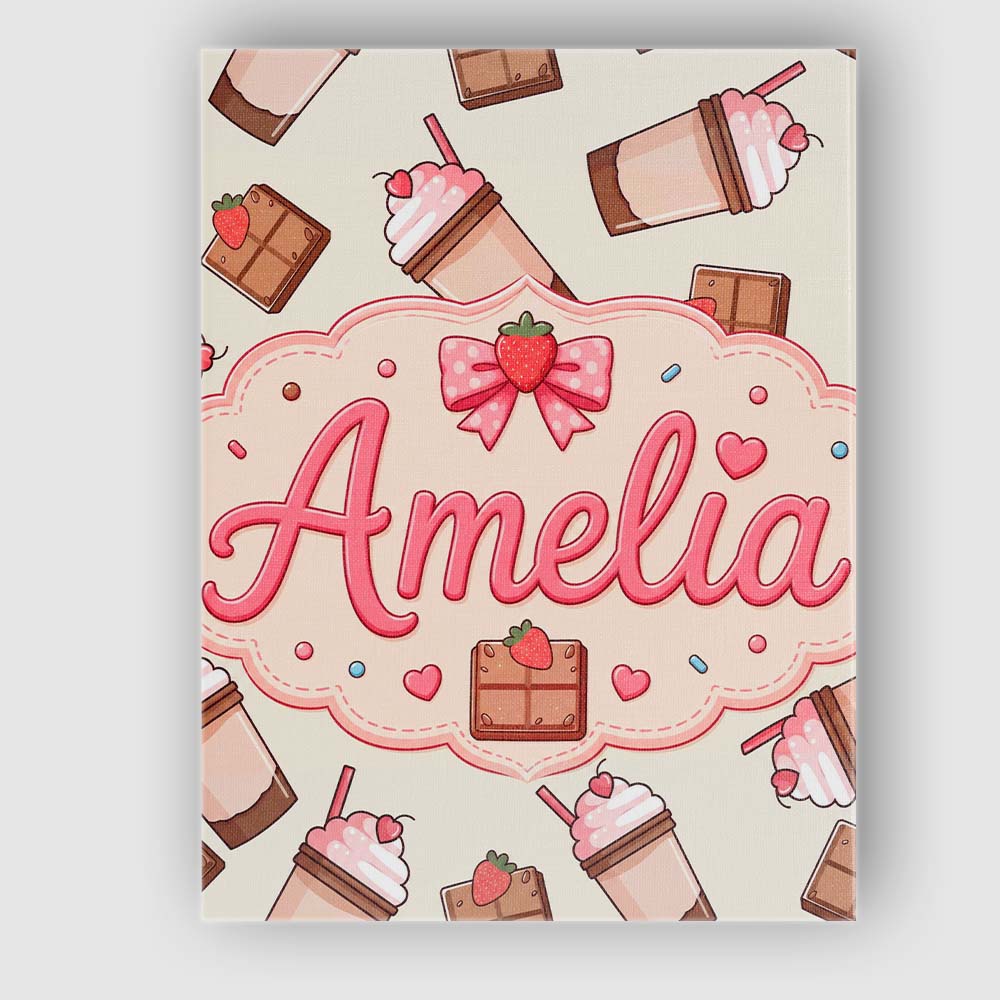 Personalised Name Cute Chocolate Strawberry Custom Bespoke Interior Contemporary Canvas Wall Art Print Decor Picture Ready to Hang
