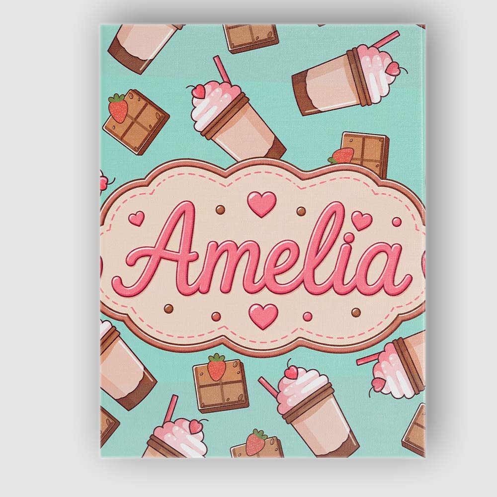 Personalised Name Cute Chocolate Strawberry Custom Bespoke Interior Contemporary Canvas Wall Art Print Decor Picture Ready to Hang