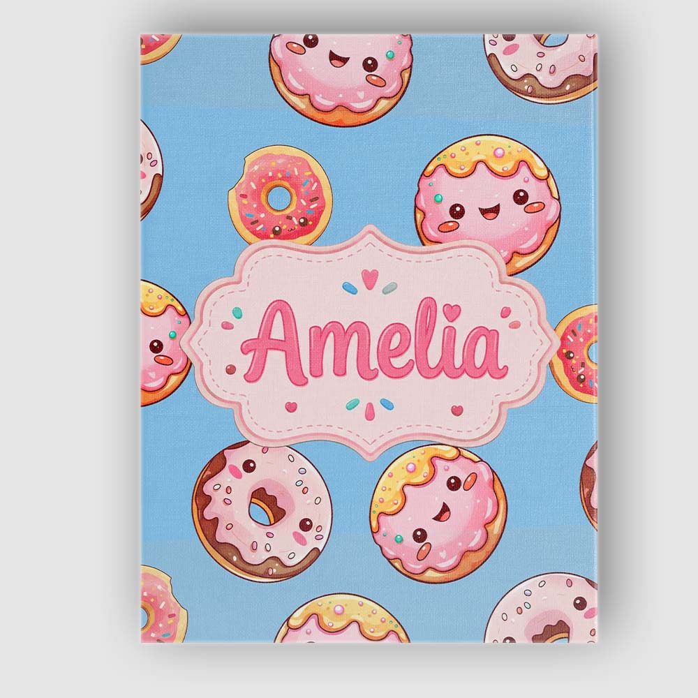 Personalised Name Cute Kawaii Donuts with Custom Unique Gift Idea Elegant Feature Canvas Wall Art Print Decor Picture Ready to Hang