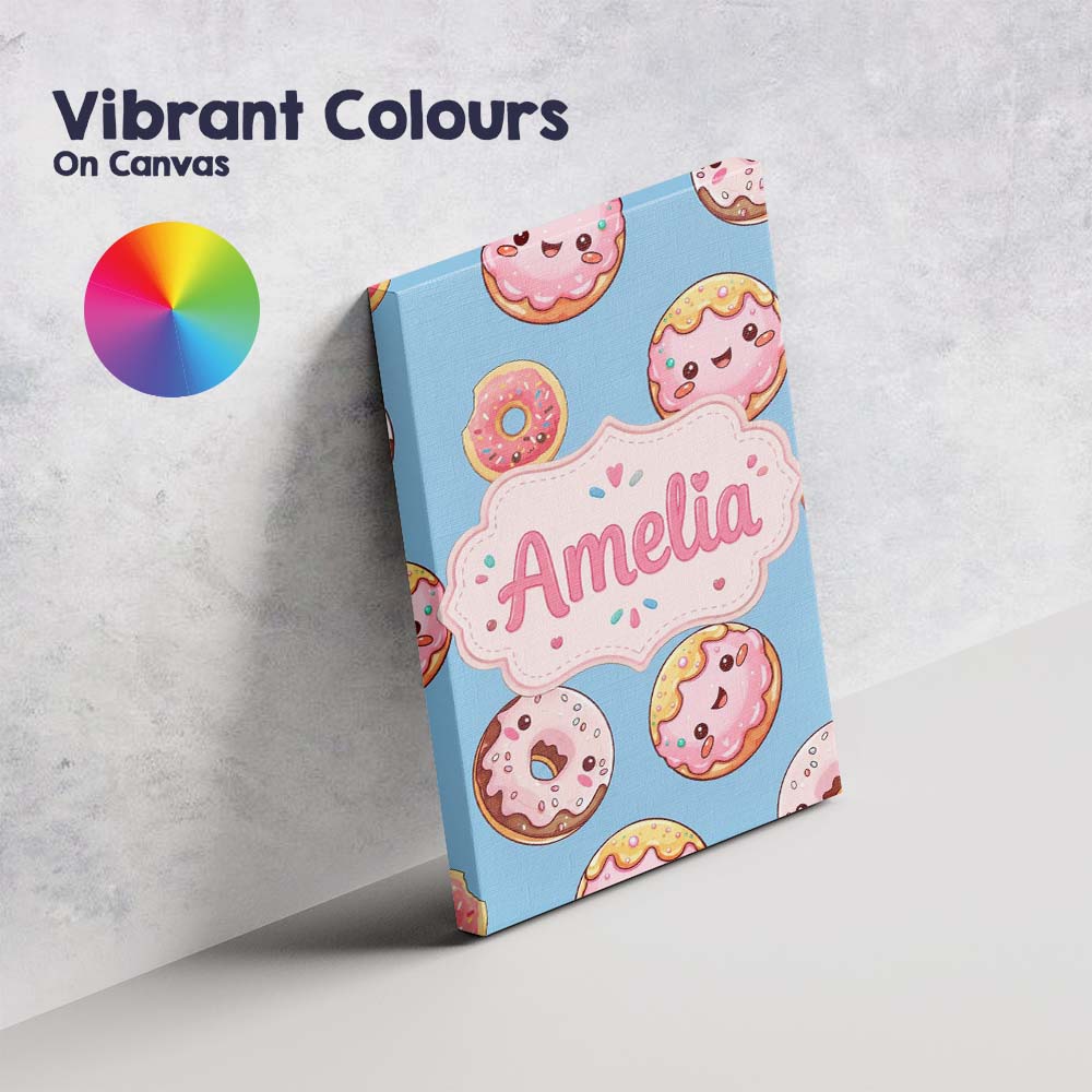 Personalised Name Cute Kawaii Donuts with Custom Unique Gift Idea Elegant Feature Canvas Wall Art Print Decor Picture Ready to Hang