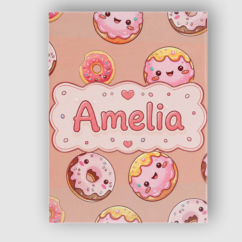 Personalised Name Cute Kawaii Donuts with Custom Unique Gift Idea Elegant Feature Canvas Wall Art Print Decor Picture Ready to Hang