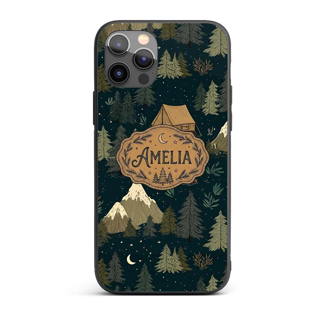 Night Forest Camping Tent Scenic Seamless Pattern Custom Name Protective Phone Case Mobile Cover Durable Everyday Smartphone Shock Resistant