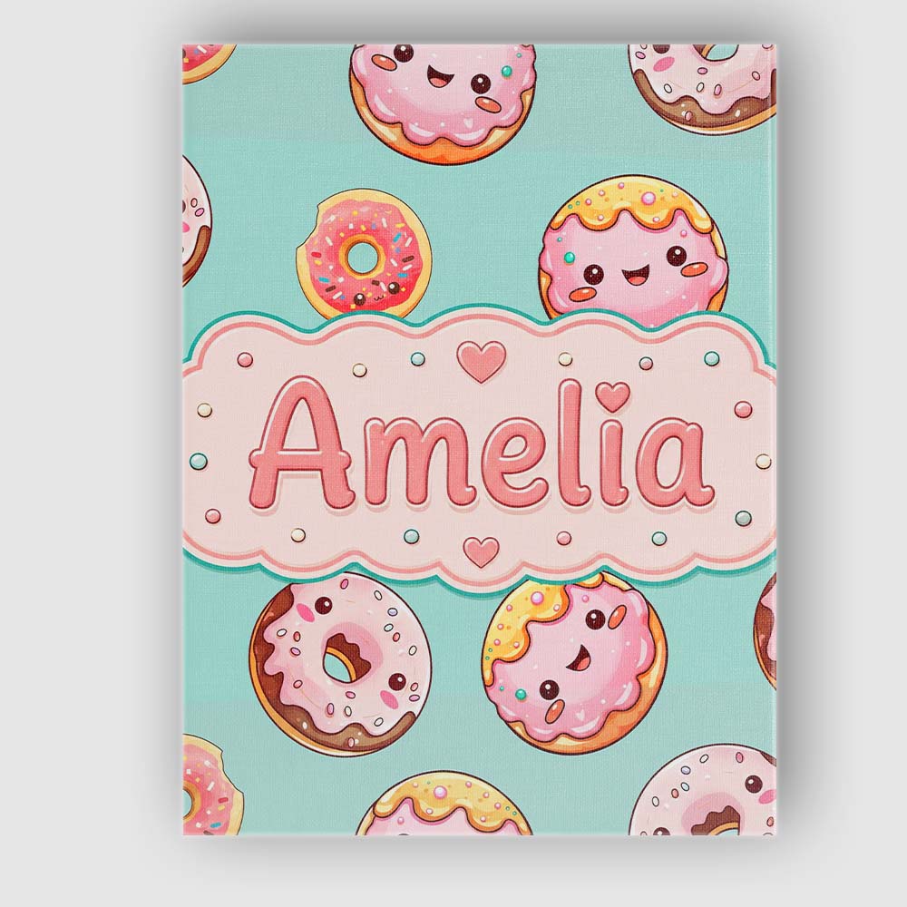 Personalised Name Cute Kawaii Donuts with Custom Unique Gift Idea Elegant Feature Canvas Wall Art Print Decor Picture Ready to Hang