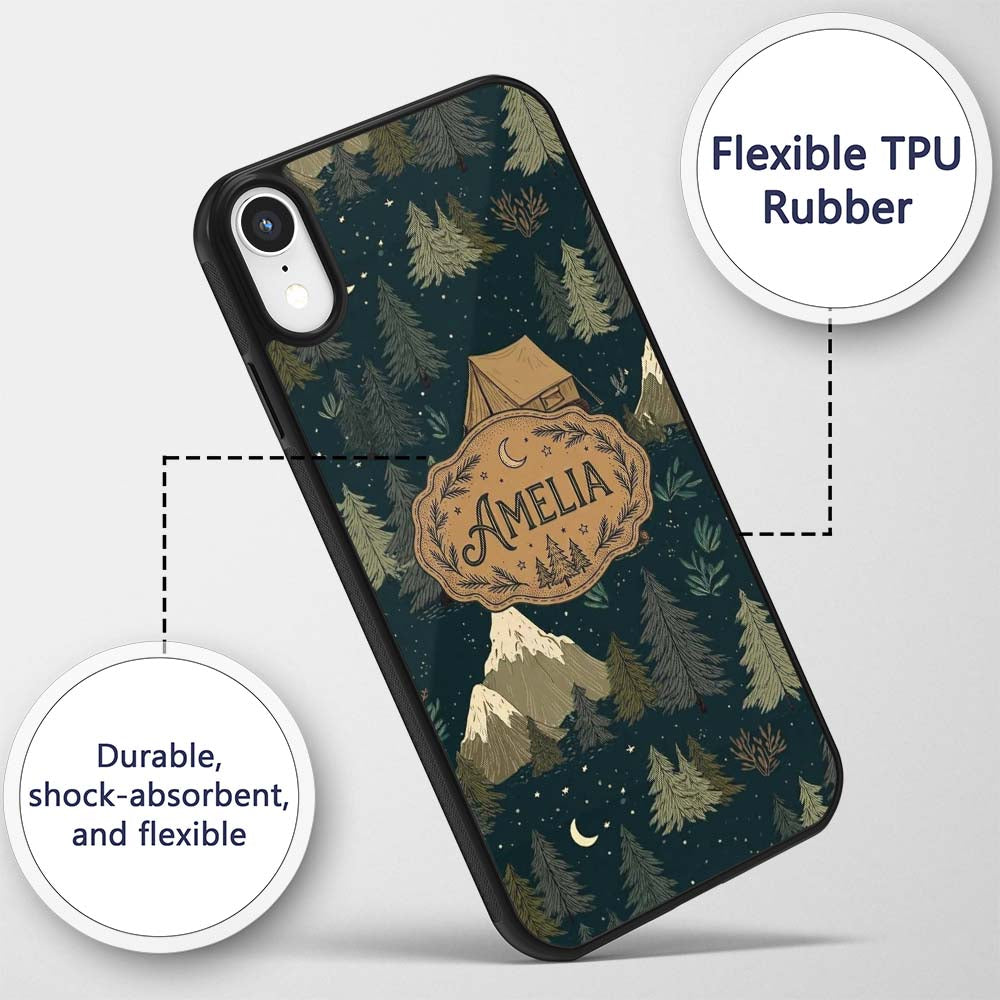 Night Forest Camping Tent Scenic Seamless Pattern Custom Name Protective Phone Case Mobile Cover Durable Everyday Smartphone Shock Resistant