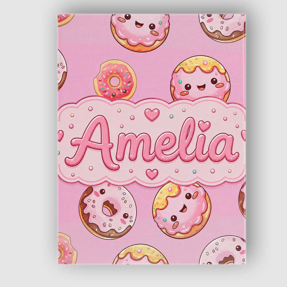 Personalised Name Cute Kawaii Donuts with Custom Unique Gift Idea Elegant Feature Canvas Wall Art Print Decor Picture Ready to Hang