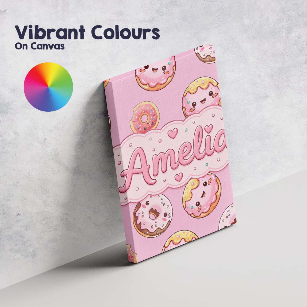 Personalised Name Cute Kawaii Donuts with Custom Unique Gift Idea Elegant Feature Canvas Wall Art Print Decor Picture Ready to Hang